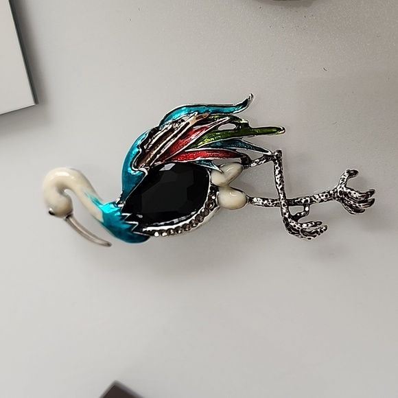 LAST ONE Low Stock Extra LARGE Colorful Crane Brooch - Picture 3 of 4